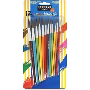 Sargent Art 56-6012 Assorted Rainbow Round Brushes, 12 Count