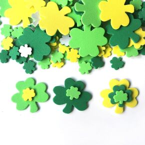 St. Patrick's Day Foam Stickers Green Shamrock Clover Glitter Stickers Irish Clover Foam Stickers Foam Shamrocks Self-Adhesive for Party DIY Craft Shamrock Decorations 80PCS