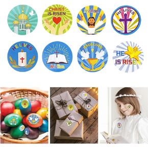 500 Pcs Easter He is Risen Christian Stickers for Kids Roll Shape Assorted Jesus Christian Easter Stickers Cross Bible Pray Stickers for Religious Stationery Easter Sunday School Church Party Favor