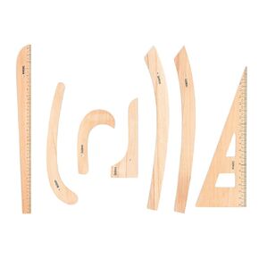 Setchmore 7 Piece Beech Wood Sewing Ruler Set, Pattern Making Ruler for Fashion Design, Vary Form Wooden Curve Ruler, Sewing Tools for Garment Alterations