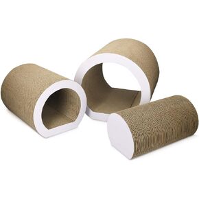 Navaris Cat Tunnel Scratcher Set (3-Pieces) - Corrugated Cardboard Paper Scratching Board Tubes and Roll Toy for Cats - Scratch, Lounge, Hide and Play