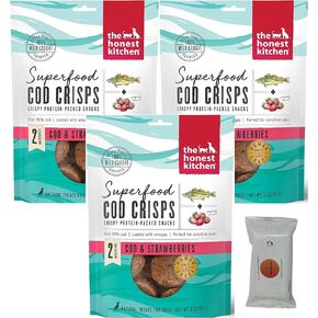 Aurora Pet Bundle Pack (3) Superfood Cod Crisps Cod & Strawberry Dog Treats with AuroraPet Wipes