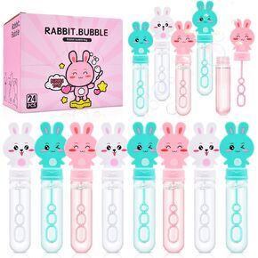 24 Pack Bunny Bubble Wands for Kids - 3 Colors Large Cartoon Rabbit Bubbles Bulk with Refill Solution Toys for Carnival Christmas Easter Day Basket Goodie Bag Stuffers Birthday Gifts Party Favors
