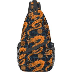 Chinese Japanese Dragon Sling Bag Sling Backpack Crossbody Chest Bag Daypack for Women Men Hiking Travel