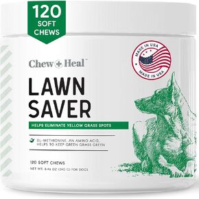 Chew + Heal Dog Lawn Saver, 120 Soft Chews - Reduces Yellow Spots and Burns on Grass from Urine