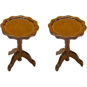 LOGOFUN 2 Pcs Miniature Wooden Table 1:12 Scale Round End Table Model Dollhouse Furniture Accessories