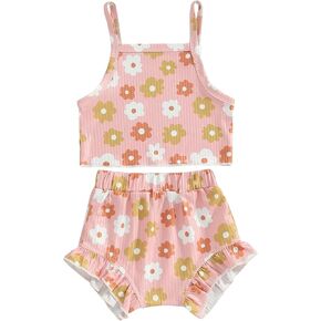 Newborn Baby Girl Summer Clothes Flower Sleeveless Cami Tank Tops Elastic Waist Shorts Cute 2Pcs Outfit Set