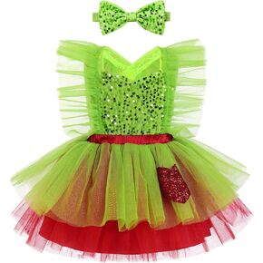 IWEMEK Baby Girls 1st Birthday Outfit Strawberry Cherry Print Birthday Dress Cake Smash Princess Party Tutu Dress + Headband