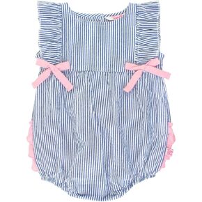 RuffleButts® Baby/Toddler Girls Blue Seersucker Ruffle Romper - 18-24m