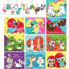 Giiffu Valentines Cards for Kids Classroom, 40PCS Keychains kids Valentines Day Cards for Boys Girls, Valentine Exchange Greeting Cards Gift Pack for Classroom School Class Activities Party Favors