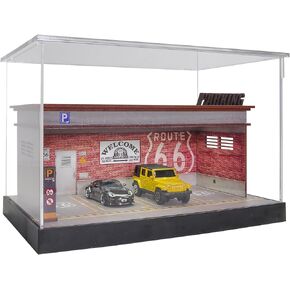 علبة عرض العجلات الساخنة cxiiuui بمقياس 1/64 من Diecast لوقوف السيارات مولدل بإطارين LED نموذج عرض السيارة 7 أماكن لوقوف السيارات مع غطاء أكريليك كامل باللون الأحمر in Kuwait