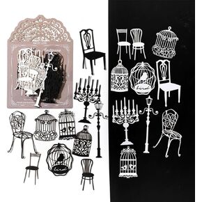 20 pcs Vintage Cutout Lace Scrapbook Paper Collage Supplies, Small Black & White Birdcage Chair Lamp Paper Cut Outs Bulk for Crafts Scrapbooking Card Making Bulletin Board Cards