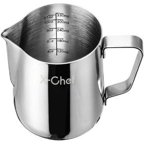 X-Chef Milk Frothing Pitcher, Milk Frother Cup Stainless Steel, Espresso Steaming Pitcher 12 oz (350 ml)