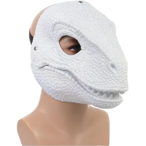 THUCHENYUC Dino Mask Moving Jaw Furry 3D Open Mouth Dinosaur Mask Latex Horror Dinosaur Headgear Halloween Party Costume Mask (Color : White, Size : One Size) in Saudi Arabia