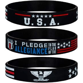 Sainstone Power of Faith Patriotic American Flag Silicone Bracelets Set with Patriot's Prayer, American Power Eagle - USA Thin Red Line Rubber Wristbands Gifts for Patriots, Army, Men, Women