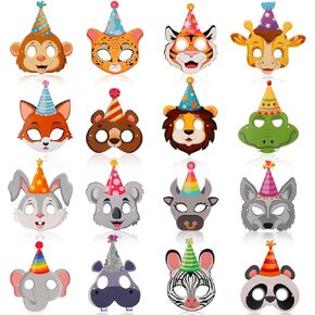 Leitee 16 Pcs Animal Birthday Party Favors Masks for Kids Safari Animal Masks with 16 Different Animal Faces for Petting Zoo Theme Birthday Party Halloween Masks Dress-up Party Supplies Photo Props
