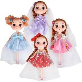 ArtCreativity Cute Toy Dolls for Girls, Set of 4, 6.5 Inch Dolls with High Heels, Pretty Dresses, & Hair Accessories, Birthday Party Favors for Girls, Goodie Bag Fillers, Princess & Tea Party Supplies