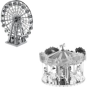 Fascinations Metal Earth 3D Metal Model Kits Set of 2 - Merry Go Round - Ferris Wheel