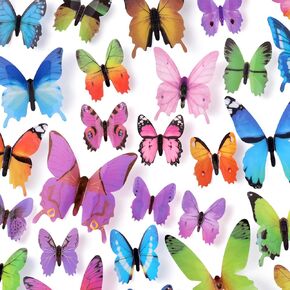48 PCS Removable 3D Butterfly Wall Stickers Decals DIY Wall Art Decor Home Wall Decoration Sticker Mural for Kids Girls Children Bedroom Living Room Background Nursery (Pink)