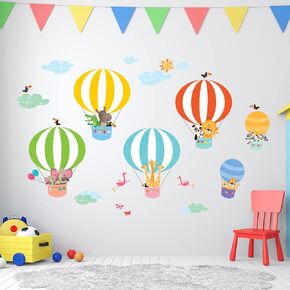 DECOWALL DWL-2010 حيوانات في بالونات الهواء الساخن ملصقات جدارية ملصقات جدارية قابلة للتقشير والعصا ملصقات جدارية قابلة للإزالة للأطفال وغرفة النوم وغرفة المعيشة