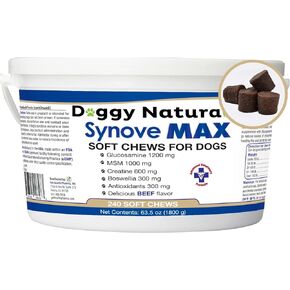 Synove Max Soft Chews for Dogs (240 Count) Beef Flavor, Joint Supplement, Glucosamine, Turmeric, Boswelllia serrata, Creatine Naturally Derived Ingredients better than synovi g4 soft chew