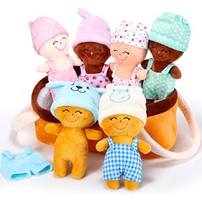 6 Piece 7 Inches Basket Plush Baby Dolls Soft Multicultural Sensory Diversity Babies Toy Set Basket of Babies Creative Minds Plush Dolls for All Ages