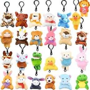CAMIRUS 24PCS Small Stuffed Animals Plush Toys Set, Little Mini Animal Plush Toy Animals Keychain for Kids Easter Eggs Filler, Classroom School Exchange Prize, Valentines Day Gifts