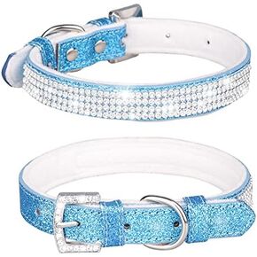Cute Dazzling Sparkling Leather Dog Cat Rhinestone Collar Crystal Diamond Pet Dog Puppy Collar (S, Silver)