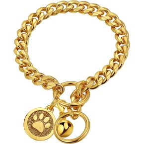 Gold Dog Collar 10mm Slip Collar Gold Cuban Link Dog Chain Collars Stainless Steel Heavy Duty Gold Collar for Dogs.(14")