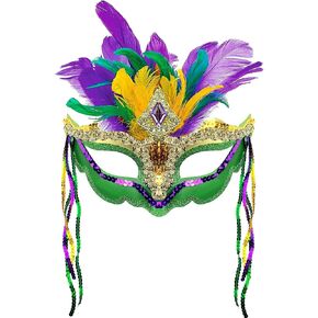 Mardi Gras Mask with Feathers Masquerade Mask for Women Venetian Mask Feather Half Face Mask for Mardi Gras Costumes Party Ball Halloween Prom