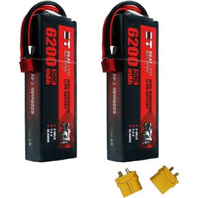 بطاريات ليبو 6200 مللي أمبير في الساعة 2 ثانية من BeatLIPO 7.4.1 فولت 50C مع موصل T وقابس XT60 لسيارة RC قارب شاحنة Heli Airplane UAV Drone FPV Racing (عبوتان)