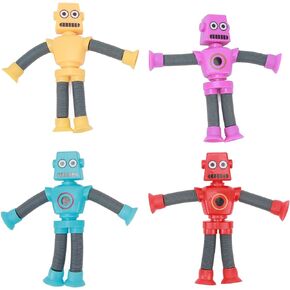 Luqeeg 4pcs Telescopic Suction Cup Robots Toy, Shape Changing Robot Telescopic Tube, Telescopic Suction Cup Robot Toy, Plastic Flexible Cartoon Puzzle Suction Cup for Boys Girls in Kuwait