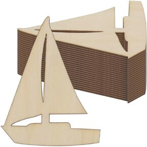20pcs Nautical Wood DIY Crafts Cutouts Blank Wooden Sailboat Shaped Ornaments Wood Tags for DIY Projects Sailing Party Decorations