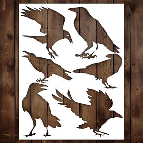 Crow Stencil | Reusable Birds Horror Bird Street Art Graffiti Halloween Gothic Stencils for Painting on Wood, Glass, Wall, Rock, Fabric, Walls, Canvas, Glassware | Raven Stencil 8.5"x 11"