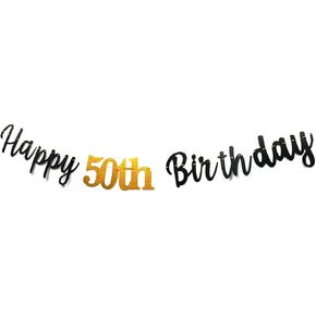 Happy 50th Birthday Banner Double Sized Glitter Paper 50TH Birthday Party Garlands Bunting Sign Photo Props Backgrounds,50 Years Birthday Party Decorations Pre-Strung