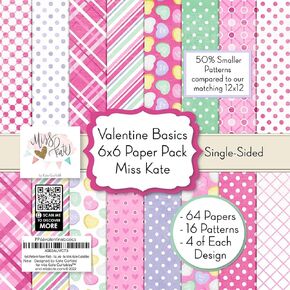 6x6 Pattern Paper Pack - Valentines Basics - for Love Scrapbook Premium Specialty Paper Single-Sided 6"x6" Collection Includes 64 Sheets - 50% Smaller Patterns - by Miss Kate Cuttables