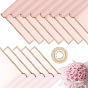 40 قطعة من ورق تغليف الزهور، ورق تغليف باقة شفاف مقاوم للماء، ورق زهور سميك بحافة ذهبية مع أشرطة لمستلزمات باقة الزهور وهدايا الزفاف وأعياد الميلاد (وردي) in Kuwait