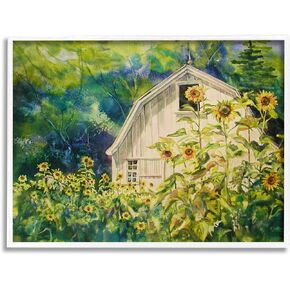 Stupell Industries Peaceful Sunflower Field Countryside Woodlands Barn, Design by MB Cunningham