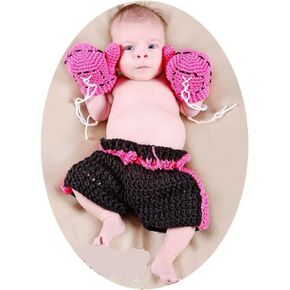 ملابس لحديثي الولادة للتصوير الفوتوغرافي للأولاد والبنات وقفازات ملاكمة للأطفال وسروال قصير من الكروشيه للأطفال من عمر 0 ​​إلى 3 أشهر، أسود، 0-3 أشهر in Kuwait