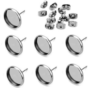 LE SKY 16mm Stainless Steel Blank Stud Earring Bezel Setting Cabochon Holder for Jewelry Making 50 Pcs