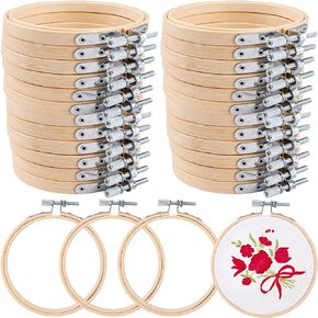 Framendino, 48 Pack 4 Inch Embroidery Hoop Bulk Wood Circle Cross Stitch Hoop for Sewing Craft Home Decoration