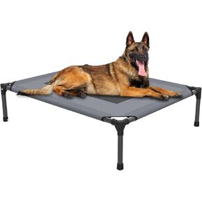 سرير كلب مرتفع من FIOCCO - سرير كلب عالي التحمل، سرير كلب مرتفع قابل للغسل مع شبكة مقاومة للمضغ وإطار معدني، سرير كلب محمول للاستخدام في الهواء الطلق، سرير كلب للكلاب المتوسطة، شبكة رمادية/سوداء in Kuwait