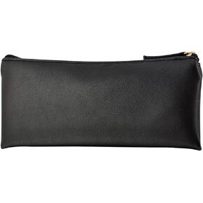 Mini Pencil Case Small Pen Bag with Zipper, PU Leather Makeup Pouch Makeup Case Cosmetic Pouch (Black)