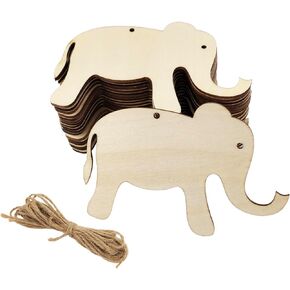 30 Pack 4 Inch Wood Elephant Cutouts Unfinished Wooden Elephant Hanging Ornaments DIY Elephant Craft Gift Tags for Home Party Decoration Craft Project