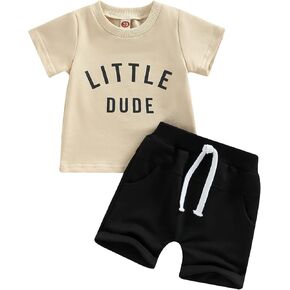 Ursobutegl Toddler Baby Boy Summer Clothes Little Dude Short Sleeve Letter T Shirt Top Shorts Set Casual Infant 2Pcs Outfits