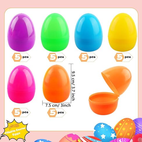 30 عبوة من بيض عيد الفصح الملون الكبير وبيض عيد الفصح المسطح والبيض المفاجئ البلاستيكي القابل للحشو لعيد الفصح ومستلزمات حفلات الصيد وحشو السلال القابلة لإعادة الملء in Kuwait