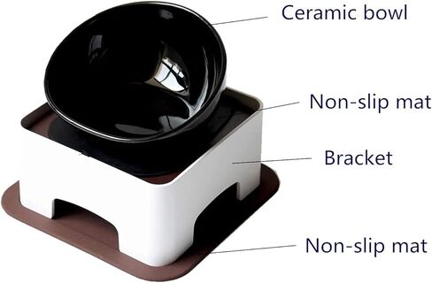 Ceramic Bulldog Bowl Dog Feeding Bowl - Dog Dish Wide Mouth Pet Sterile Tilted Pet Feeder with Anti-Skid Rubber Mat for Small Medium Dogs (Black) in Saudi Arabia