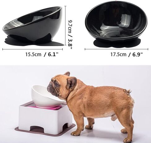 Ceramic Bulldog Bowl Dog Feeding Bowl - Dog Dish Wide Mouth Pet Sterile Tilted Pet Feeder with Anti-Skid Rubber Mat for Small Medium Dogs (Black) in Saudi Arabia