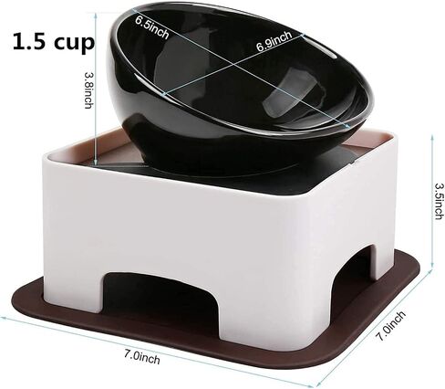 Ceramic Bulldog Bowl Dog Feeding Bowl - Dog Dish Wide Mouth Pet Sterile Tilted Pet Feeder with Anti-Skid Rubber Mat for Small Medium Dogs (Black) in Saudi Arabia