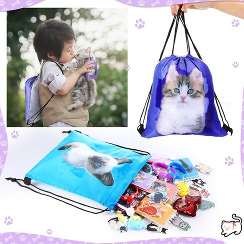 Jerify 91 Pcs Cat Birthday Party Favors Decoration Cat Party favor bags Fillers Drawstring Backpack Bracelets Squeeze Kids Toys Party Supplies for Gift Reward Prizes(Novelty Style) in Saudi Arabia